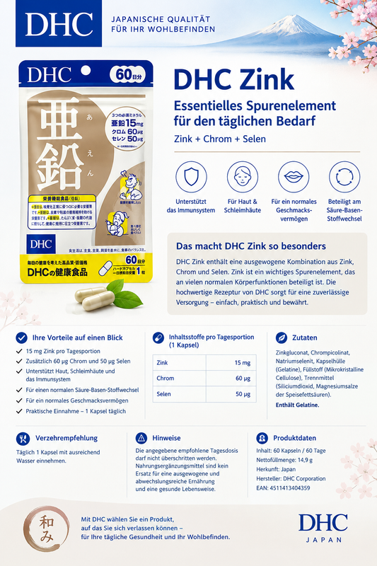 DHC Zink mit Chrom und Selen – 60 Tabletten, 60 Tage